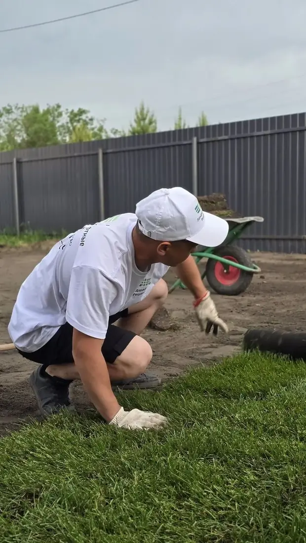 Укладка рулонного газона на участке в Казарово, Тюмень
